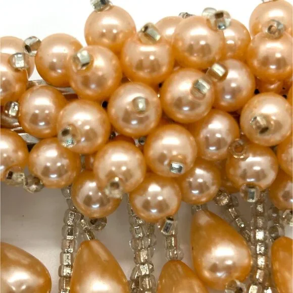 Vintage Hair Barrette Faux Pearl Apricot Peach Pastel Orange Bridal Formal Prom - Picture 3 of 13
